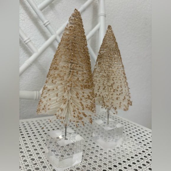 Pair of White & Gold Glitter Bottlebrush Christmas Trees - Picture 3 of 7